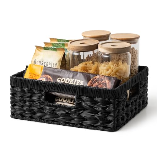 Wicker Baskets for Organizing (Black / 13"L x 10¾"W x 4¾"H)