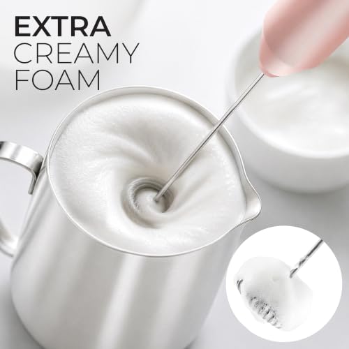 Powerful Milk Frother AA Batteries Included (Peach Rose Gold / Compact Frother + Batteries)