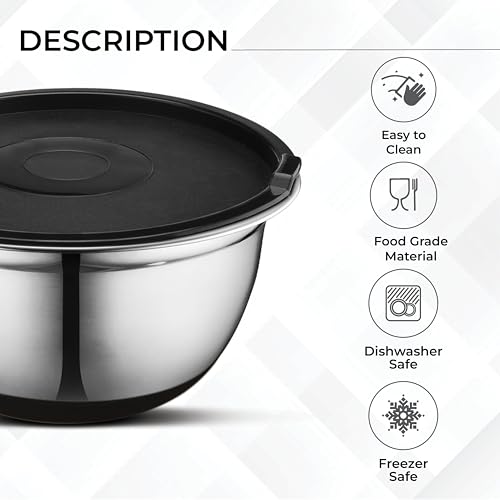 Premium Brushed Stainless Steel Mixing Bowls Sets (5 Count)