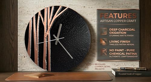 Handmade Copper Wall Clock Artisan Touch in Every Piece (Black Tree of Time / 24)