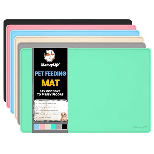Dog & Cat Food Water Mat for Floors Waterproof (Green / 18''×12'')