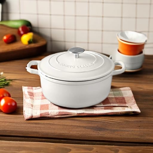 Dutch Ovens Enameled Cast Iron Covered 5.5 Quart Dutch Oven with Dual Handle for Bread Baking (White / 5.5QT)
