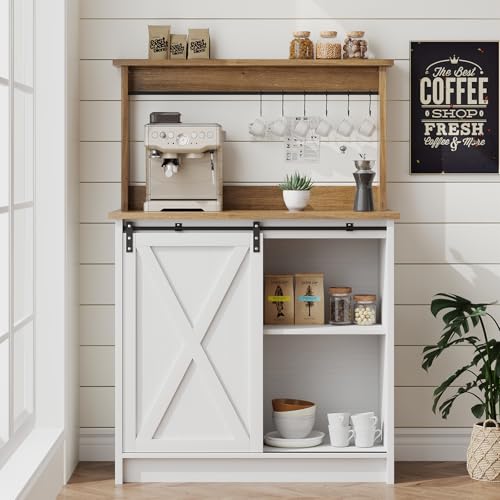 31" Farmhouse Coffee Bar Cabinet with Storage Hutch (31.5Inch / White)