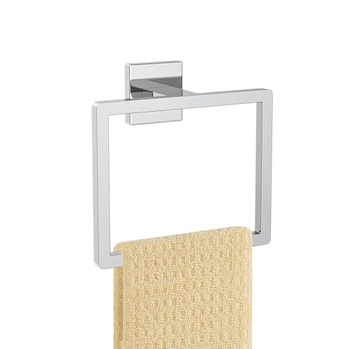 Polished Chrome Towel Ring Square Hand Towel Holder Towel Hanger Bathroom Hardware Accessories Stainless Steel Wall (Polished Chrome / 1 Pc)