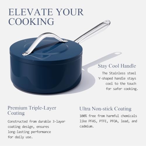 Premium Ceramic Sauce Pan with Lid (Navy Blue)