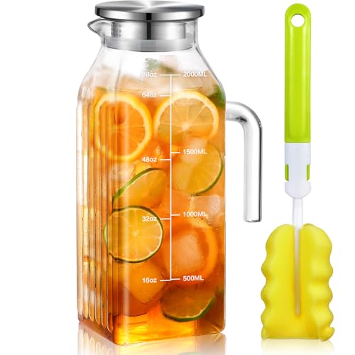 68oz Glass Pitcher with Lid and Handle for Fridge (Clear Square)