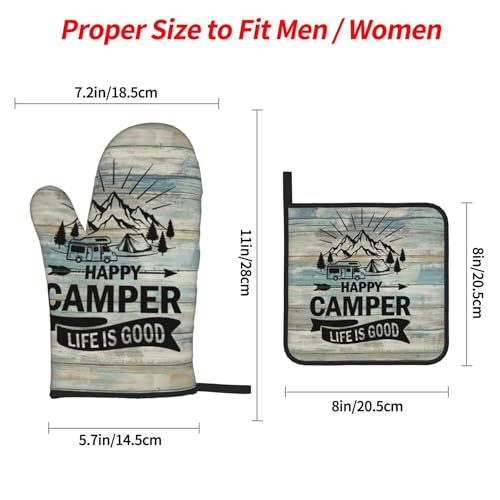 Happy Camper Oven Mitts and Pot Holders Sets of 4 (One Size / Happy Camper 2)