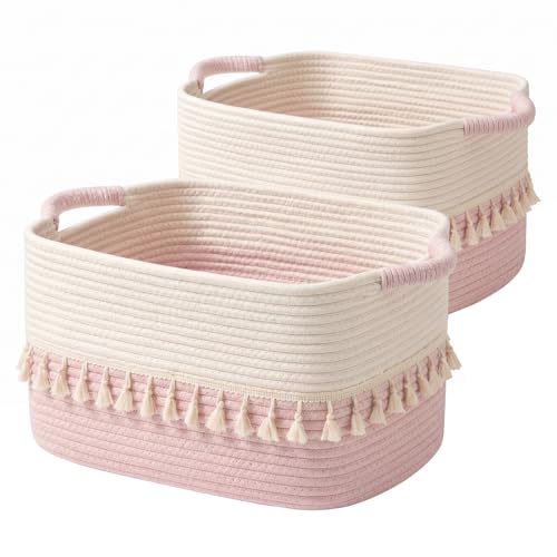 Storage Baskets 2 Packs (White & Pink / 2 Pack)