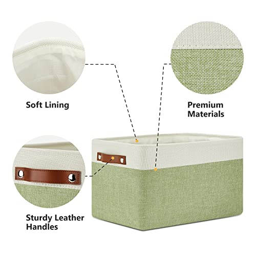 Fabric Storage Bins for Laundry (White&Green / L-15"x11"x9.5")