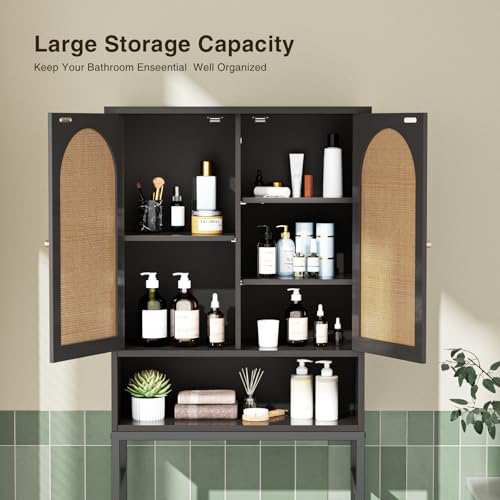Rattan Toilet Storage Cabinet (Rattan Door-black)