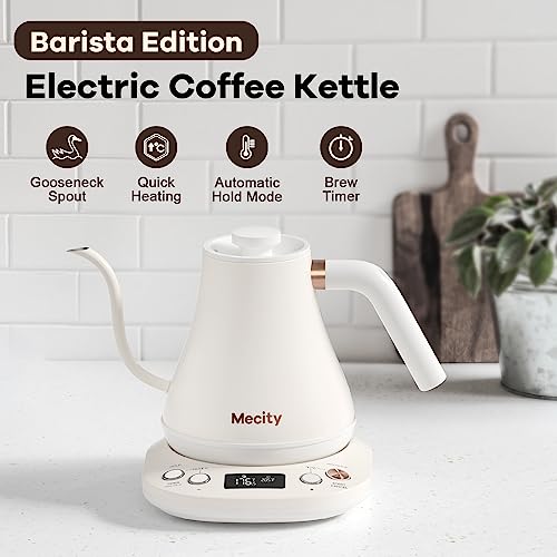 Electric Gooseneck Kettle With Keep Warm Function & LCD Display Automatic Shut Off Coffee Kettle Temperature Control Pour Over Kettle 1200 Watt (Milk White)