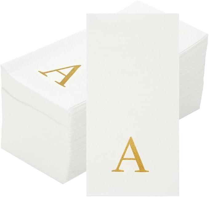 Luxenap 15.8 X 7.9 Inch Linen-Feel Guest Towels, 2000 Lettered Hand Towels - Gold Letter 'A', Sans Serif Font, White Paper Dinner Napkins, airlaid, For Restrooms And Tables - Restaurantware