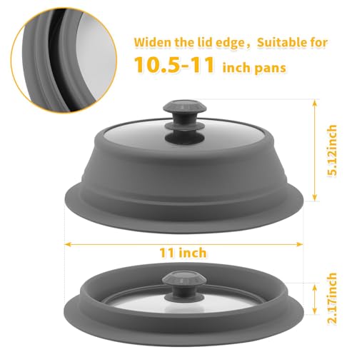 Collapsible Microwave Splatter Lid with Vented Tempered Glass Cover Wok Lid for Microwave Safe (10.5-11 inch / Grey)