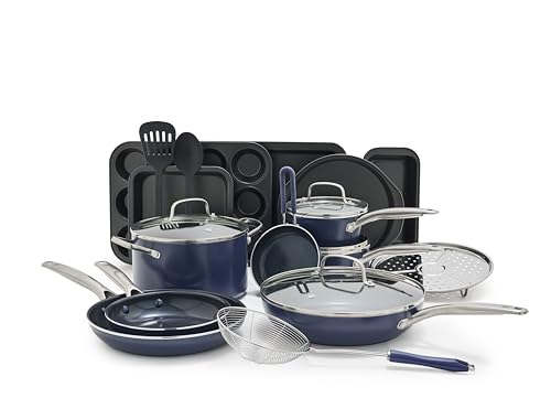20 Piece Ceramic Nonstick Pots & Pans Cookware Set (20 Piece Cookware Set / Blue)