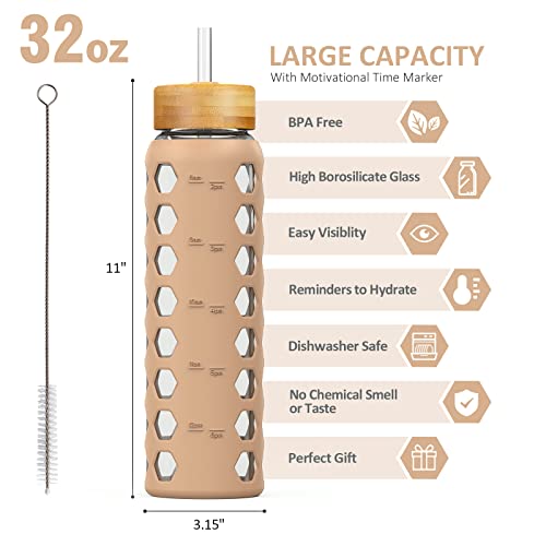 Glass Water Bottle (Amber / 32 Ounces)
