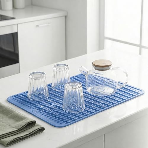 Silicone Dish Drying Mat (Lichen Blue / 16"L x 12"W)