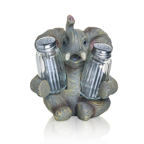 Elephant Salt And Pepper Shakers Set with Glass Spice Jars (Elephant)