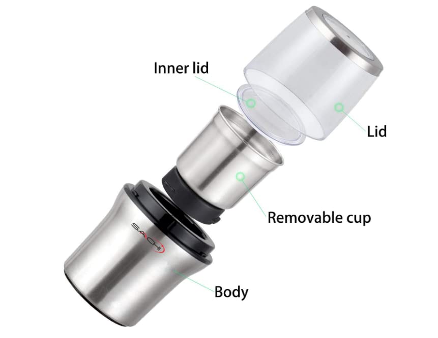 2-in-1 Electric Coffee Grinder Plus Wet and Dry Spice Grinder with 2 Stainless Steel Blades Removable Bowls, SA-2915
