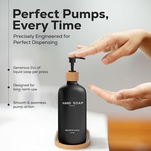 Black Glass Hand and Dish Soap Dispenser Set by Brighter Barns (Black Hd)