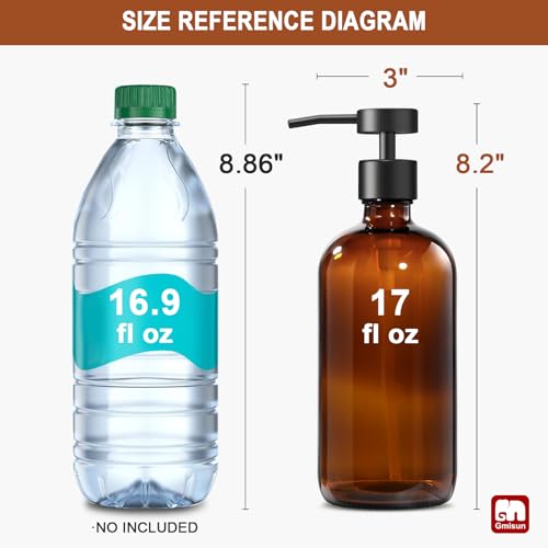 Amber Glass Soap Dispenser (Amber Bottle + Black Flat Pump / 6 Pack)