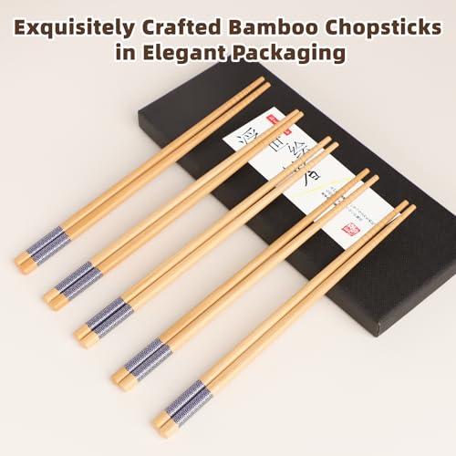 5 Pairs Bamboo Chopsticks Reusable Japanese Style Chopstick Gift Sets (Natural Bamboo Style 1)