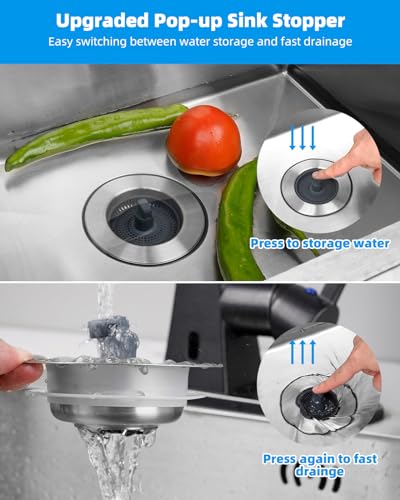 2 Pack 3 in 1 Kitchen Sink Drain Strainer and Stopper Combo (2P-SUS304 Drain Part with 3 Strainers)