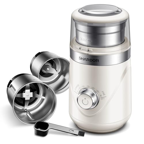 Electric Super Silent Blade Coffee Grinder (Cream / 2 Bowl)