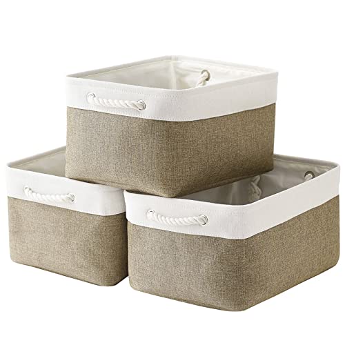 Storage Basket for Organizing (White & Khaki / 3PCS/Large - 15.7Lx11.8Wx8.3H)