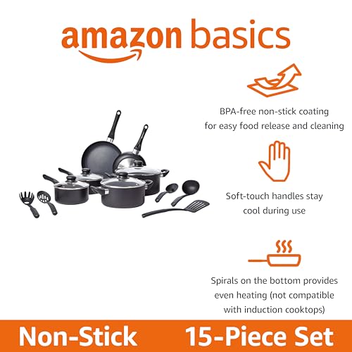 Non Stick Kitchen Cookware 15 (15-Piece Set, Non-Induction)
