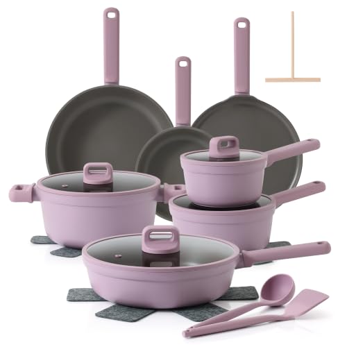 20Pcs Nonstick Pots and Pans Set (Lavender Purple / L)