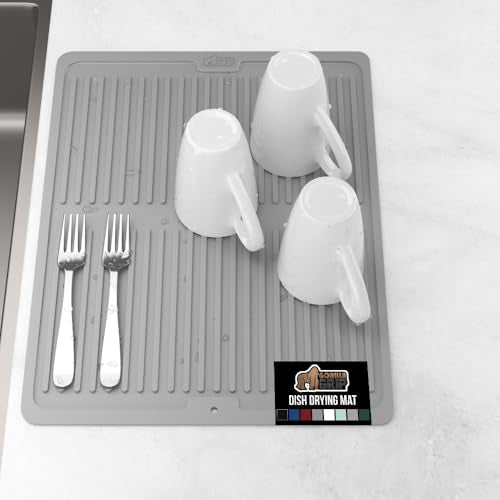 Patented BPA Free Silicone Dish Drying Mat (16" x 12" / Silicone / Gray)