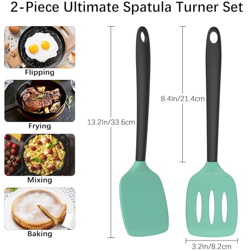2 Pack Silicone Spatula Set (AquaGreenBlack)