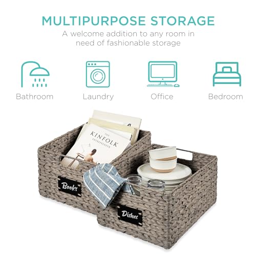 Pantry Baskets Set of 2 16x12in Water Hyacinth Storage Baskets (12x16x8in / Gray)