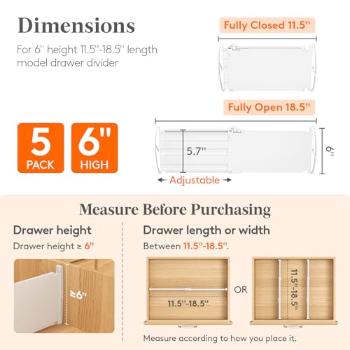 6" Tall Drawer Dividers (6"H, 11.5-18.5"L)