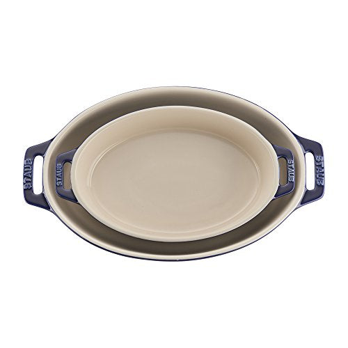 Ceramic Oval Baking Dish Set (2-piece / Dark Blue)