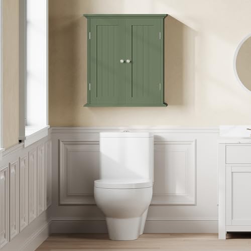 Bathroom Wall Cabinet with 2 Doors (Green / 8.8"D x 21.1"W x 24"H)