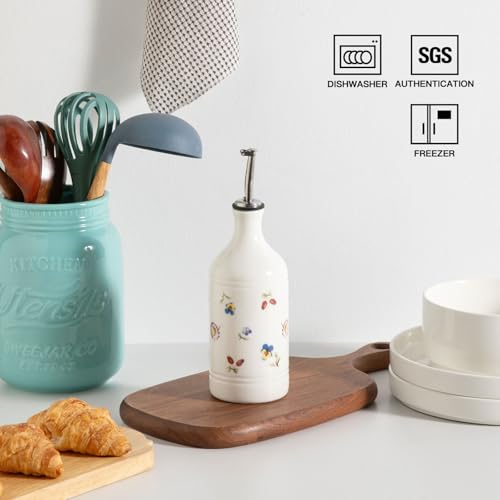 Sweejar Ceramic Olive Oil Dispenser Bottle for Kitchen (15.5 oz, Set of 1 / Garden)