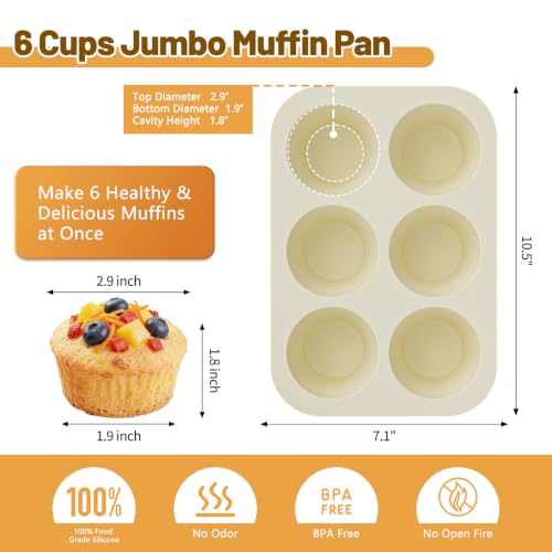 Jumbo Silicone Muffin Pans with Metal Frame (3PCS:Off-White + Black + Gray)