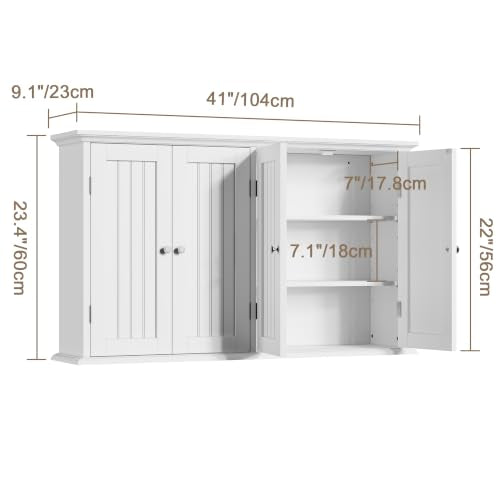 Laundry Cabinet with 4 Doors and Adjustable Shelves (White / 9.06"D x 40.94"W x 23.62"H)