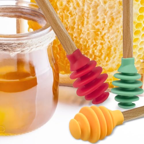 3 Pack Silicone Honey Dipper Sticks (Yellow/Red/Green)