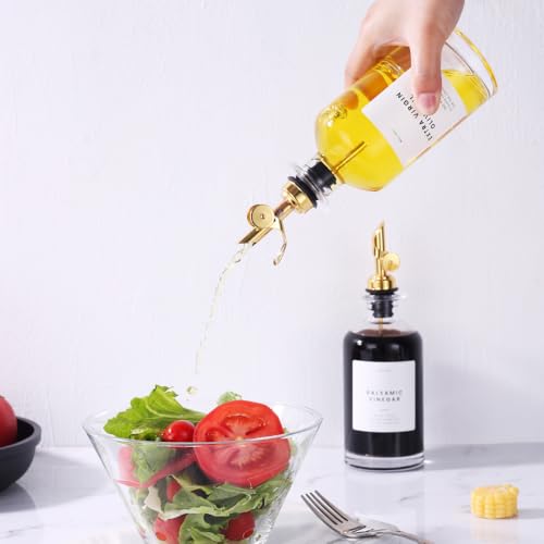Premium Olive Oil Dispenser Bottles for Kitchen with Pourer (350ml, Set of 2 Bottles / Gold)