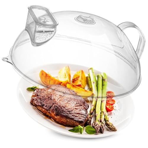 10" Clear Microwave Splatter Cover Water Steamer Integrated Handle (10.5 inches (with water steamer) / Clear)