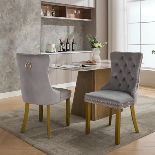 Grey Velvet Dining Chairs Set of 2 (Standard Gray)