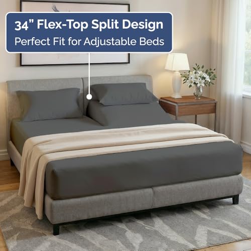 Flex Top Split Head King 4 Piece Sheet Set (07 - Charcoal / Split Head/Flex Top)