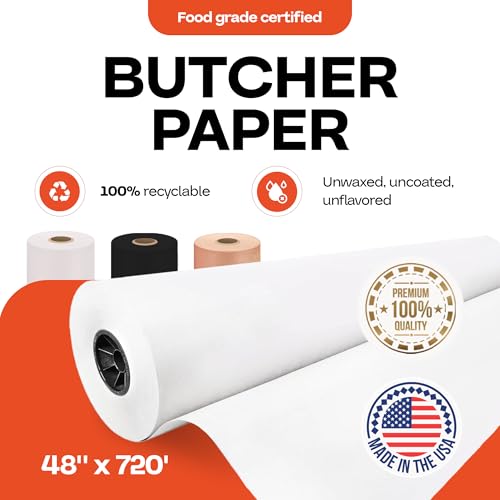 White Butcher Paper Roll 48" x 8640" (White / 48" X 720 Feet, 1 Roll)