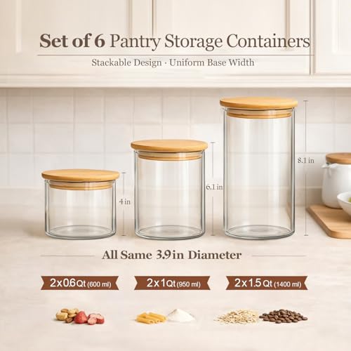 Glass Storage Containers with Lids (0.6 Qt x 2 / 1 Qt x 2 / 1.5 Qt x 2)