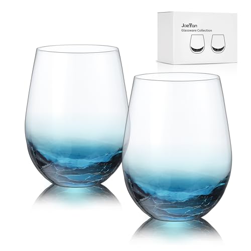 Handmade Blue Stemless Crackle Wine Glasses Cups