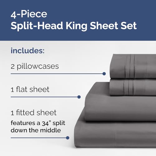 Flex Top Split Head King 4 Piece Sheet Set (06 - Dark Grey / Split Head/Flex Top)
