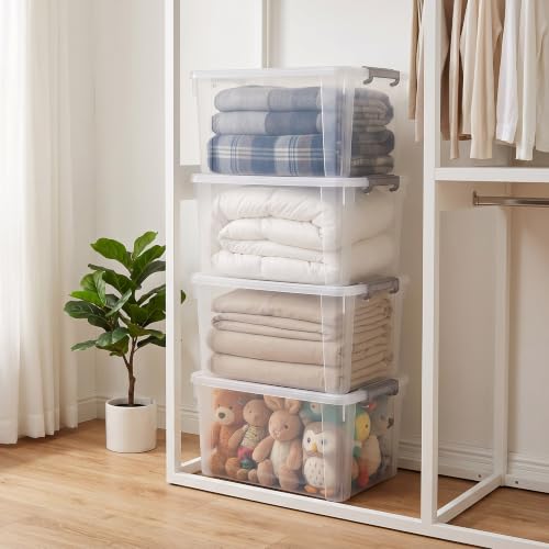 2 Pack 58.1 QT Clear Plastic Storage Bins with Latching Lids (Clear White / 2 PCS-58.1 QT)
