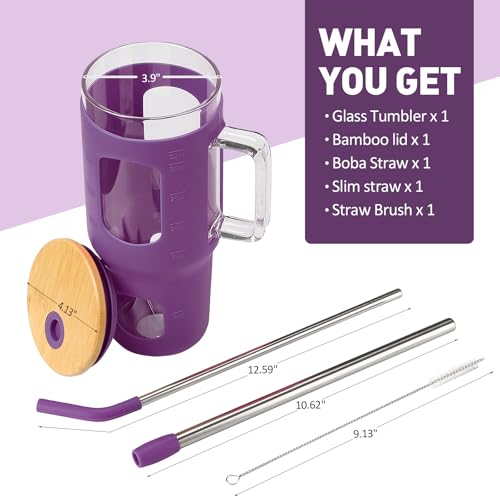 Glass Tumbler with Straw & Lid (Dark Purple / 32 Ounces)